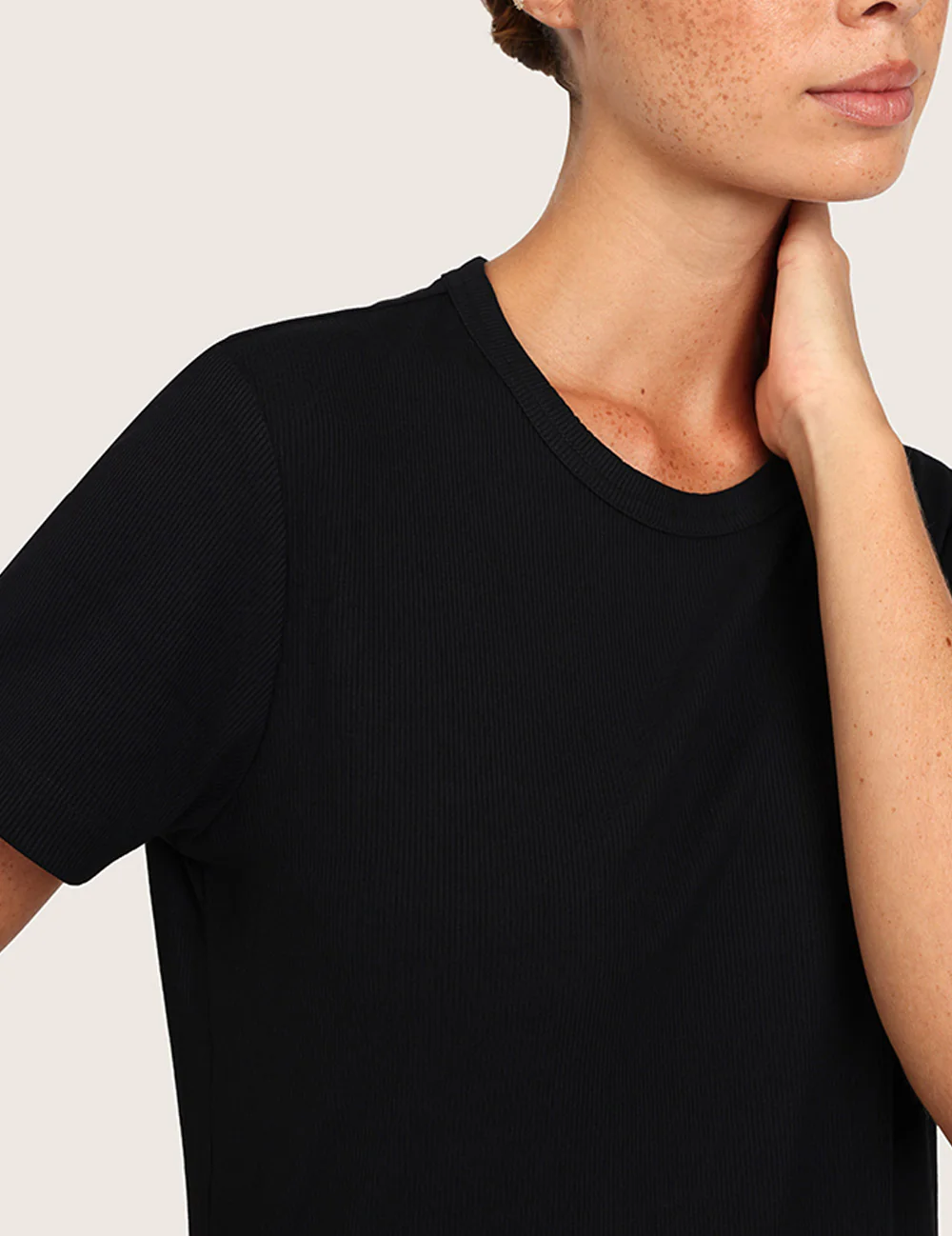 Ribbad T-shirt med Rund Hals