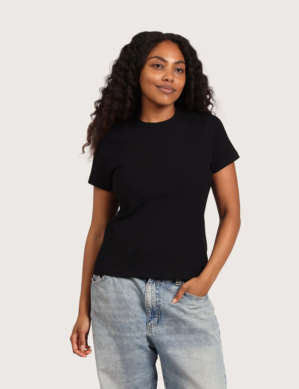 Ribbad T-shirt med Rund Hals