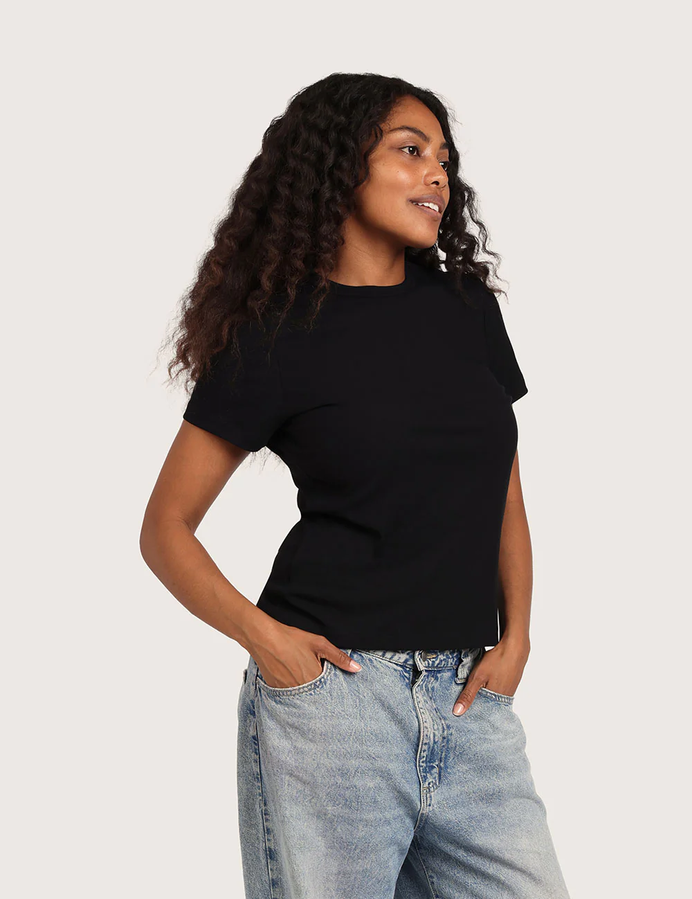 Ribbad T-shirt med Rund Hals