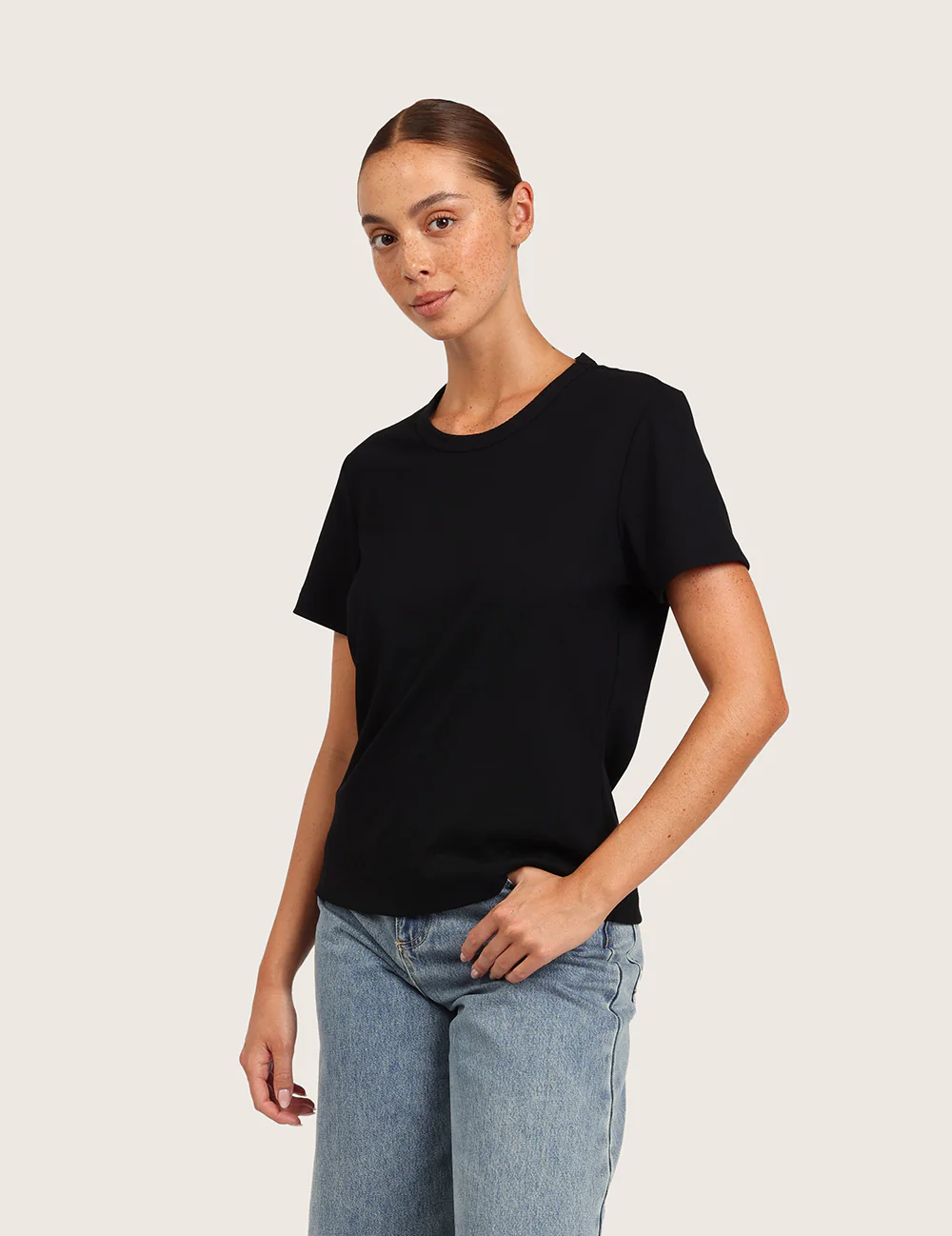 Ribbad T-shirt med Rund Hals