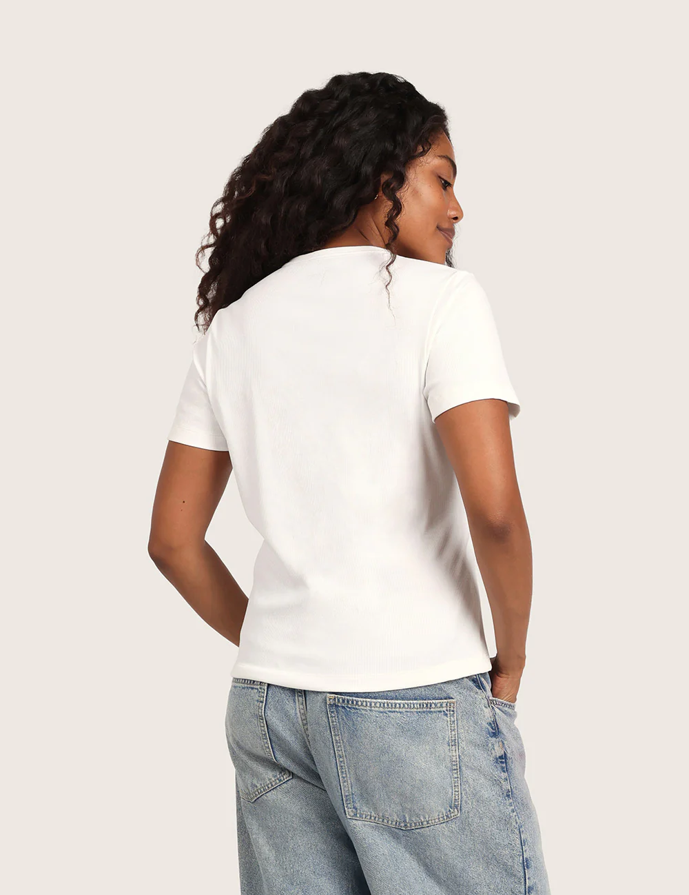 Ribbad T-shirt med Rund Hals