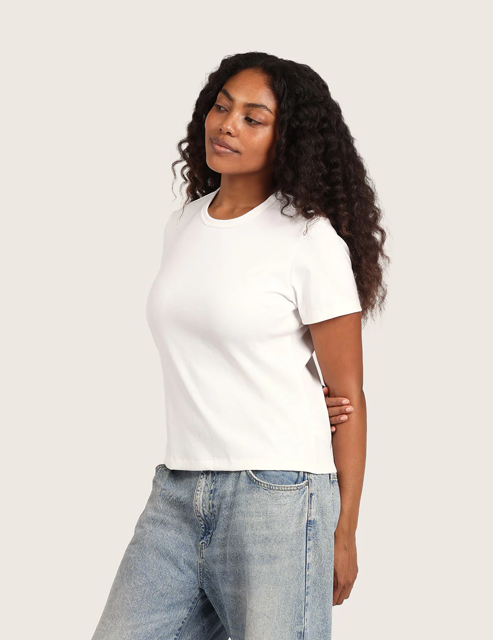 Ribbad T-shirt med Rund Hals