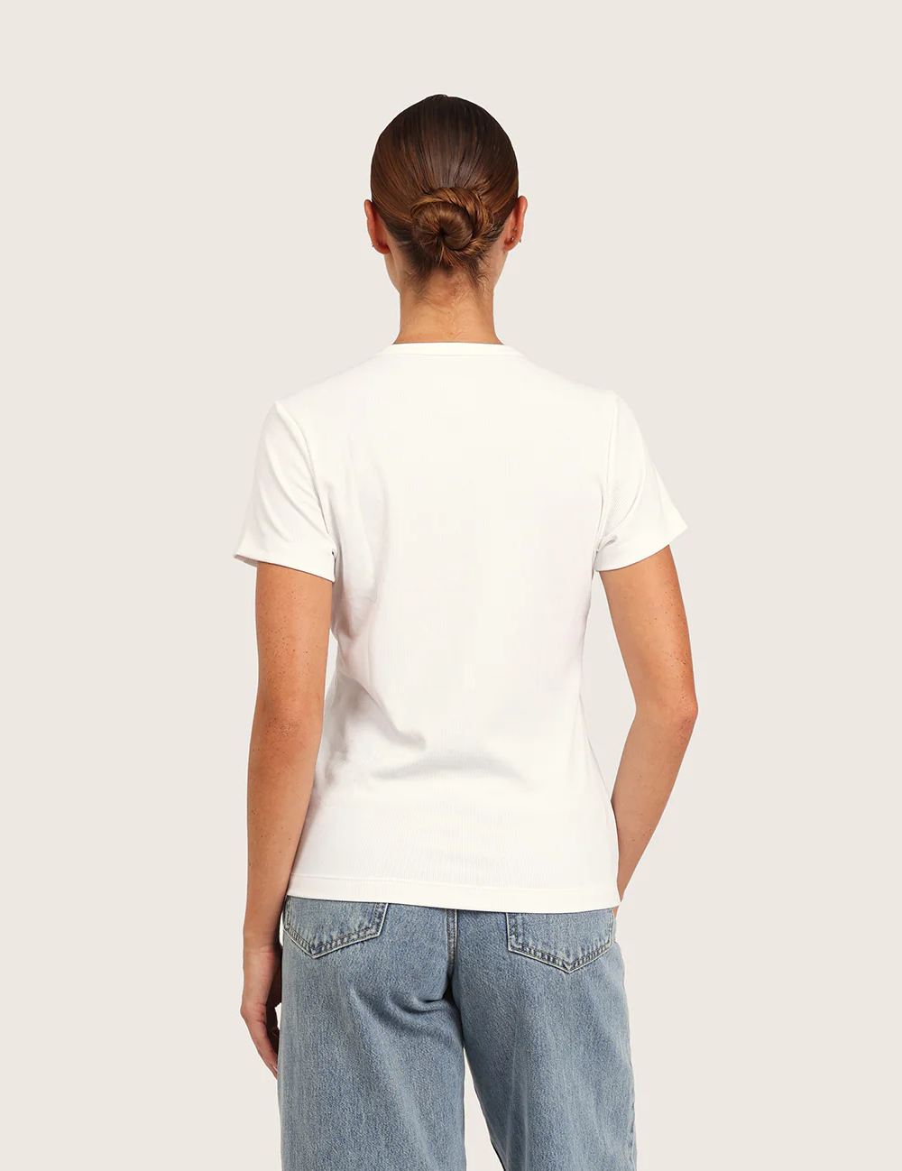 Ribbad T-shirt med Rund Hals