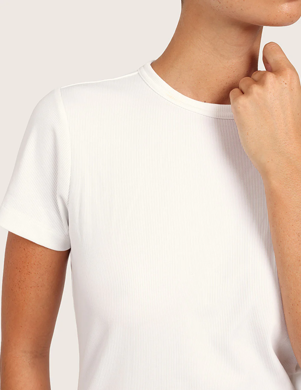Ribbad T-shirt med Rund Hals