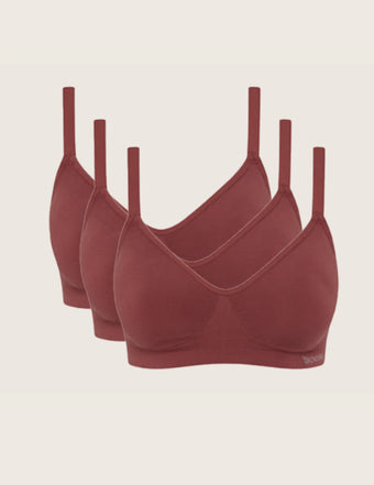 3-Pack Wireless Full Bust T-Shirt Bra - Rosewood