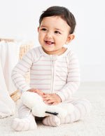 Baby Stripe Long Sleeve Onesie Chalk/Rose - Boody Baby