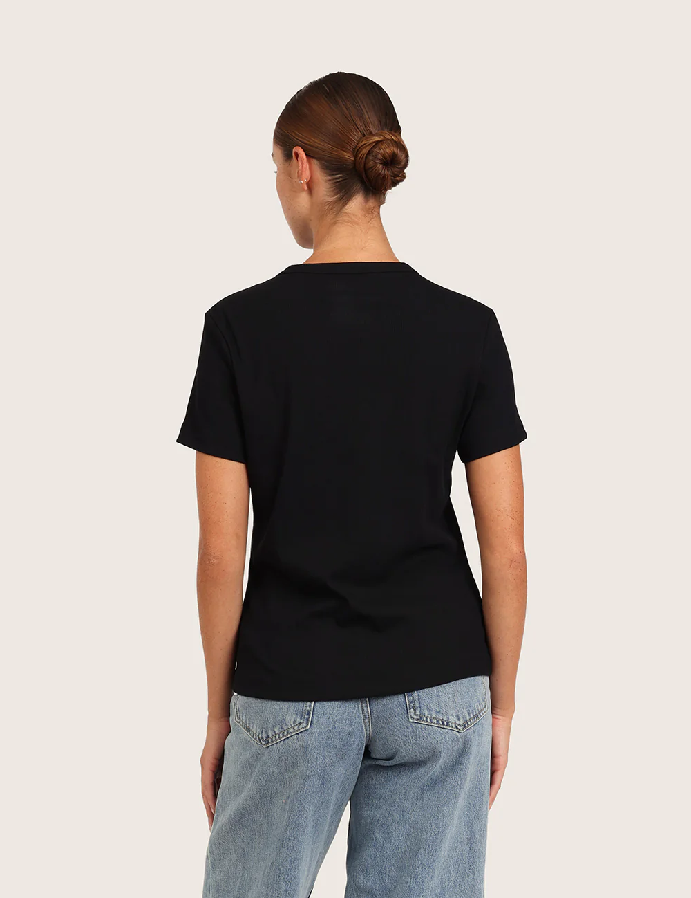Ribbad T-shirt med Rund Hals