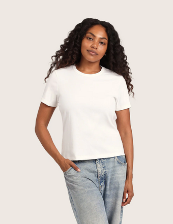 Ribbad T-shirt med Rund Hals