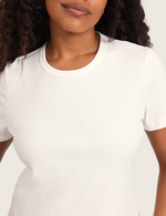 Ribbad T-shirt med Rund Hals