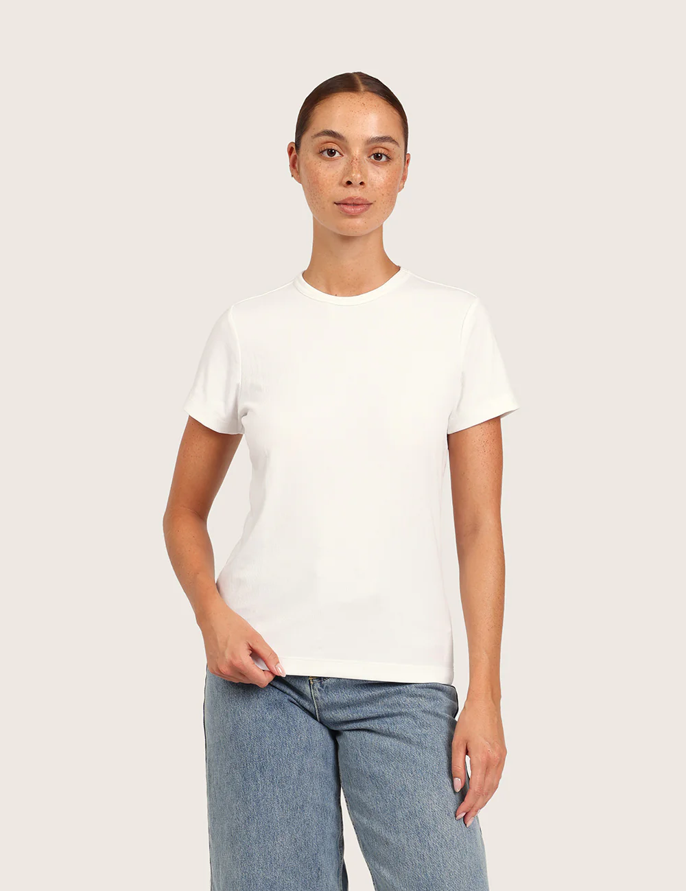 Ribbad T-shirt med Rund Hals