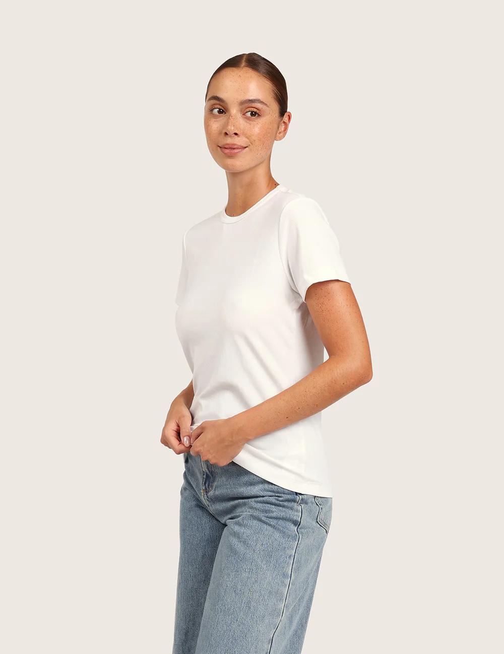 Ribbad T-shirt med Rund Hals