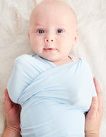 Stretch Jersey Wrap in Sky for baby swaddling by Boody Baby